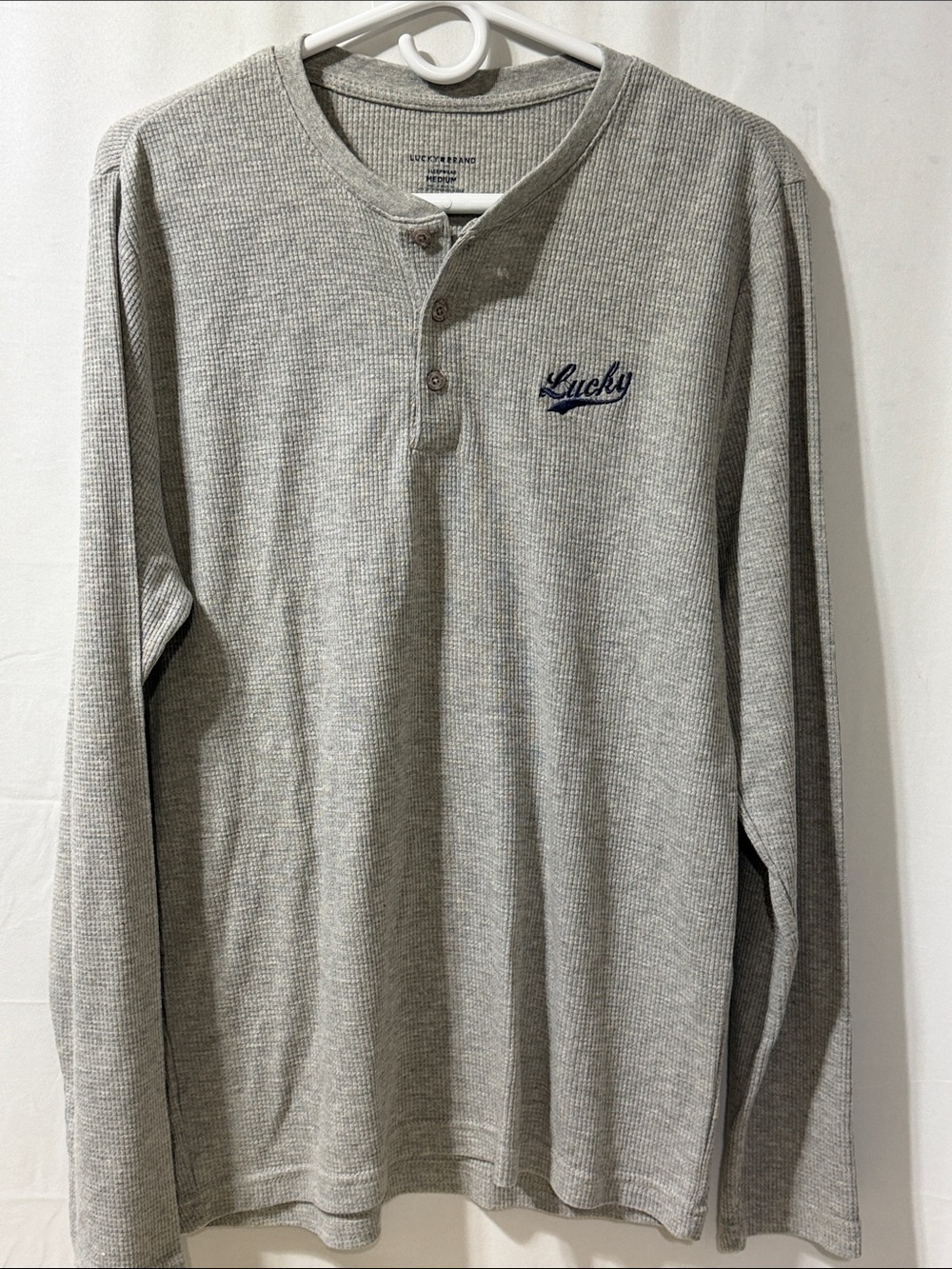 Lucky Brand Light Gray Waffle Henley with Navy Logo